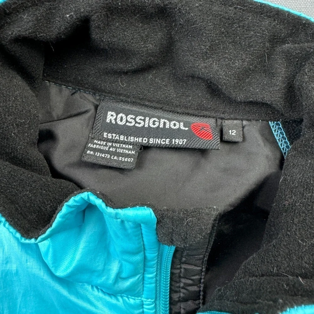 Rossignol Kids Girls 12 Blue Black Quilted Fleece Full Zip Ski Jacket Winter